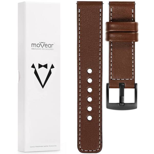 moVear Prestige C1 22mm Dunkelbraun Lederarmband für Samsung Galaxy Watch 3 (45mm) / Watch (46mm) / Gear S3 | Dunkelbraun Nähte [Größen XS-XXL und Schnalle zur Auswahl]