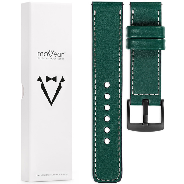 moVear Prestige C1 22mm Flaschengrün Lederarmband für Samsung Galaxy Watch 3 (45mm) / Watch (46mm) / Gear S3 | Flaschengrün Nähte [Größen XS-XXL und Schnalle zur Auswahl]