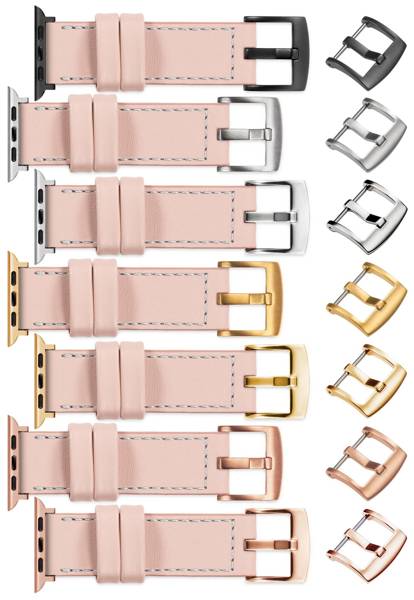 moVear Prestige C1 22mm Fleisch rosa Lederarmband für Apple Watch 10 / 9 / 8 / 7 / 6 / 5 / 4 / SE (42/41/40mm) | Fleisch rosa Nähte [Größen XS-XXL und Schnalle zur Auswahl]