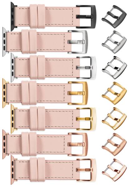 moVear Prestige C1 22mm Fleisch rosa Lederarmband für Apple Watch 9 / 8 / 7 / 6 / 5 / 4 / SE (41/40mm) | Fleisch rosa Nähte [Größen XS-XXL und Schnalle zur Auswahl]