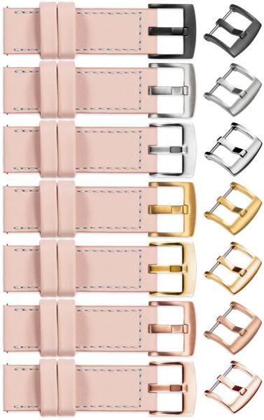 moVear Prestige C1 22mm Fleisch rosa Lederarmband für Garmin Vivoactive 4, Venu 3/2 | Fleisch rosa Nähte [Größen XS-XXL und Schnalle zur Auswahl]