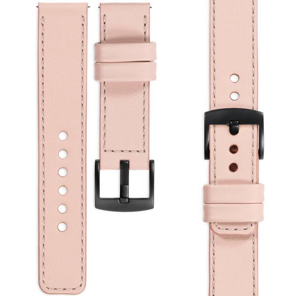 moVear Prestige C1 22mm Fleisch rosa Lederarmband für Garmin Vivoactive 4, Venu 3/2 | Fleisch rosa Nähte [Größen XS-XXL und Schnalle zur Auswahl]