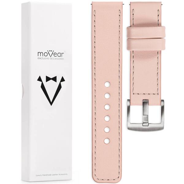moVear Prestige C1 22mm Fleisch rosa Lederarmband für Huawei Watch 4 3 2 1 - GT / Pro / Ultimate (48/46mm) | Fleisch rosa Nähte [Größen XS-XXL und Schnalle zur Auswahl]