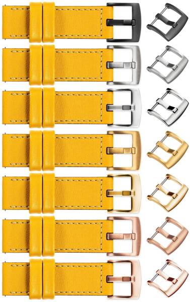 moVear Prestige C1 22mm Gelb Lederarmband für Garmin Vivoactive 4, Venu 3/2 | Gelb Nähte [Größen XS-XXL und Schnalle zur Auswahl]