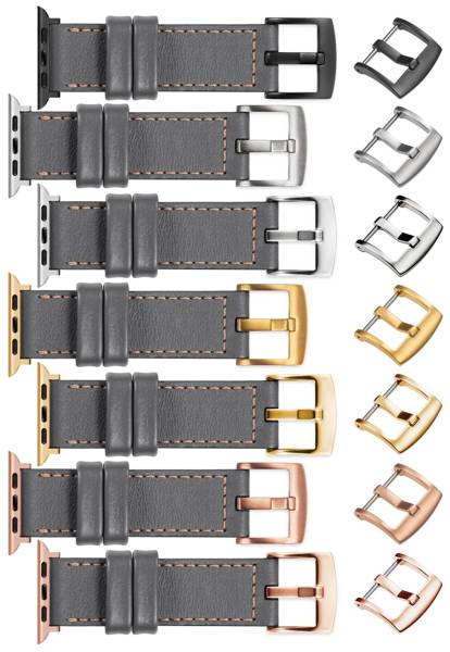 moVear Prestige C1 22mm Grau Lederarmband für Apple Watch 9 / 8 / 7 / 6 / 5 / 4 / SE (41/40mm) | Grau Nähte [Größen XS-XXL und Schnalle zur Auswahl]