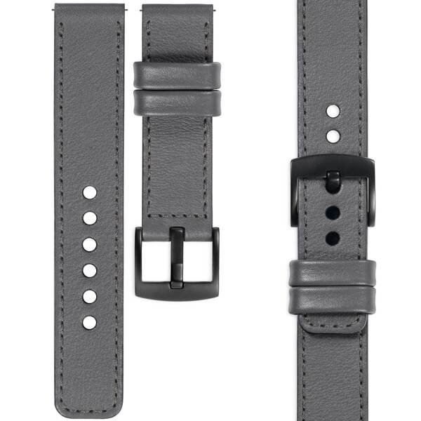 moVear Prestige C1 22mm Grau Lederarmband für Samsung Galaxy Watch 3 (45mm) / Watch (46mm) / Gear S3 | Grau Nähte [Größen XS-XXL und Schnalle zur Auswahl]