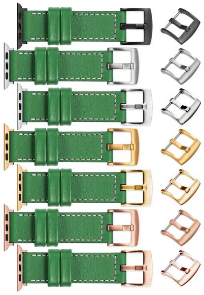 moVear Prestige C1 22mm Grün Lederarmband für Apple Watch 10 / 9 / 8 / 7 / 6 / 5 / 4 / SE (46/45/44mm) & Ultra (49mm) | Grün Nähte [Größen XS-XXL und Schnalle zur Auswahl]