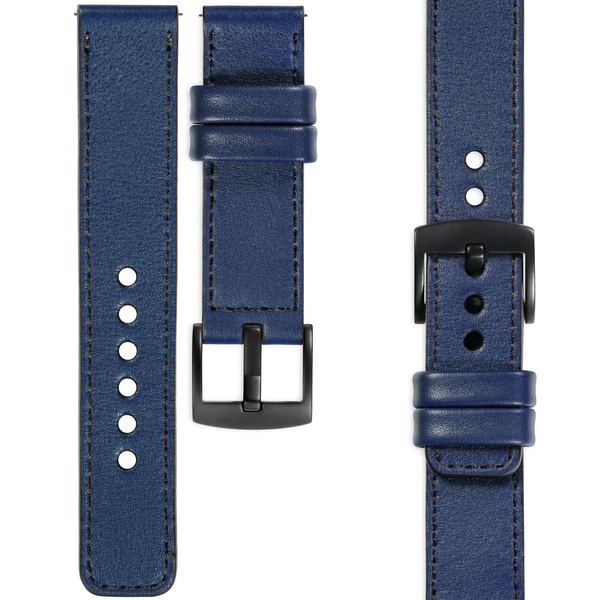 moVear Prestige C1 22mm Navy blau Lederarmband für Samsung Galaxy Watch 3 (45mm) / Watch (46mm) / Gear S3 | Navy blau Nähte [Größen XS-XXL und Schnalle zur Auswahl]