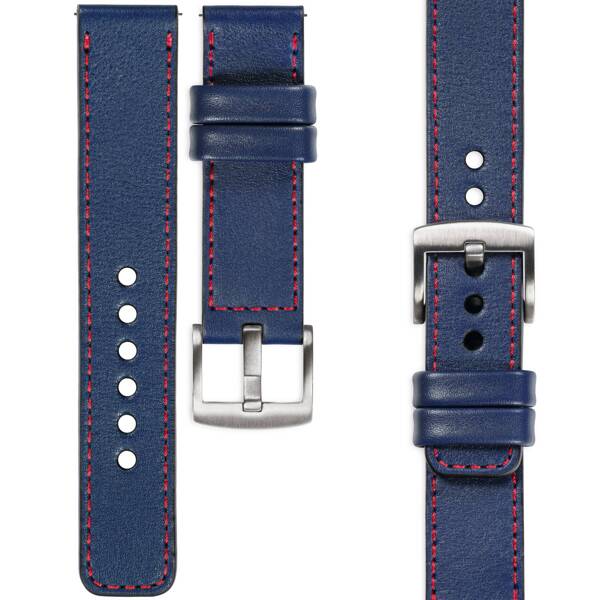 moVear Prestige C1 22mm Navy blau Lederarmband für Samsung Galaxy Watch 3 (45mm) / Watch (46mm) / Gear S3 | Navy blau Nähte [Größen XS-XXL und Schnalle zur Auswahl]