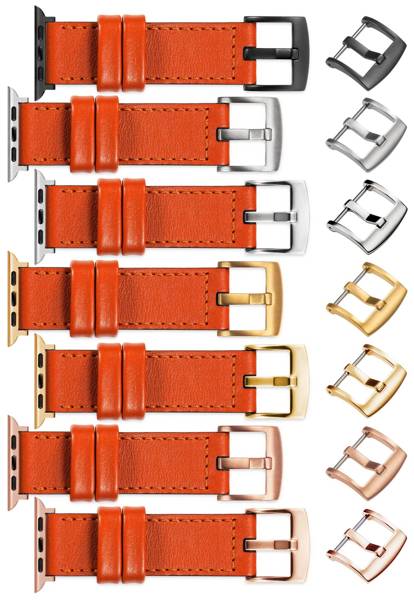 moVear Prestige C1 22mm Orange Lederarmband für Apple Watch 10 / 9 / 8 / 7 / 6 / 5 / 4 / SE (42/41/40mm) | Orange Nähte [Größen XS-XXL und Schnalle zur Auswahl]