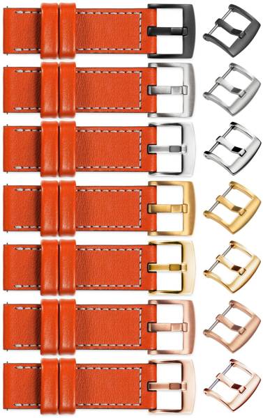 moVear Prestige C1 22mm Orange Lederarmband für Garmin Vivoactive 4, Venu 3/2 | Orange Nähte [Größen XS-XXL und Schnalle zur Auswahl]