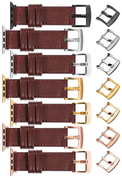 moVear Prestige C1 22mm Rotbraun Lederarmband für Apple Watch 10 / 9 / 8 / 7 / 6 / 5 / 4 / SE (46/45/44mm) & Ultra (49mm) | Rotbraun Nähte [Größen XS-XXL und Schnalle zur Auswahl]