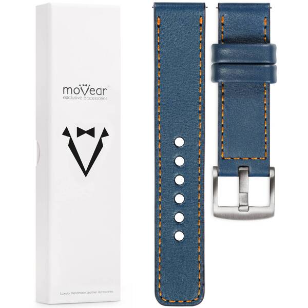 moVear Prestige C1 22mm Uhrenarmband aus Leder | Blaue Jeans, Blaue Jeans Nähte [Größen XS-XXL und Schnalle zur Auswahl]