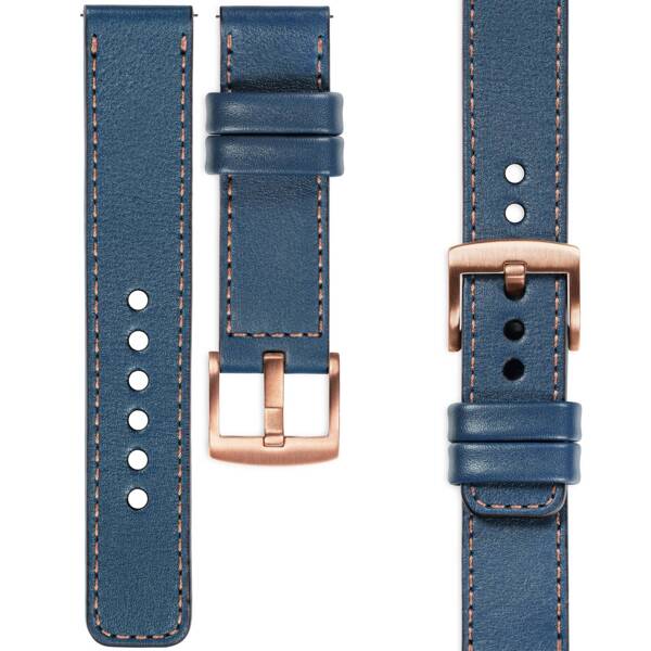 moVear Prestige C1 22mm Uhrenarmband aus Leder | Blaue Jeans, Blaue Jeans Nähte [Größen XS-XXL und Schnalle zur Auswahl]