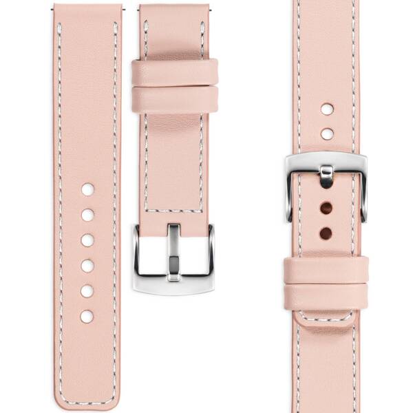 moVear Prestige C1 22mm Uhrenarmband aus Leder | Fleisch rosa, Fleisch rosa Nähte [Größen XS-XXL und Schnalle zur Auswahl]