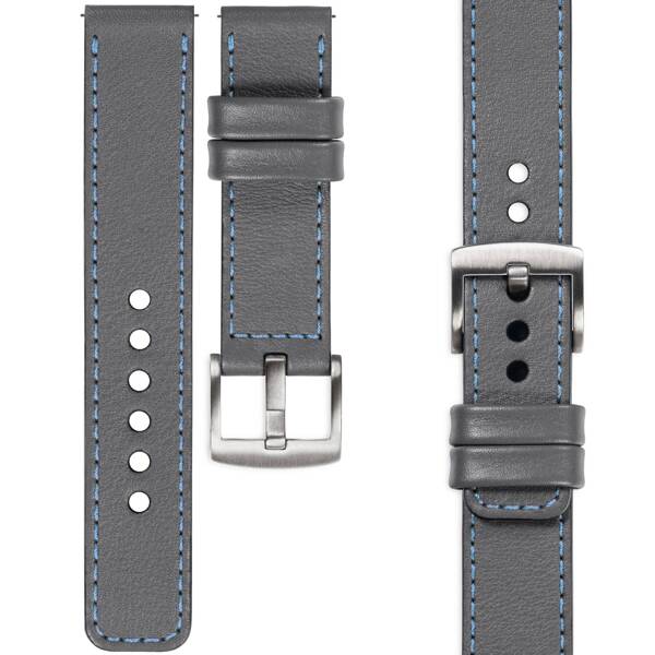 moVear Prestige C1 22mm Uhrenarmband aus Leder | Grau, Grau Nähte [Größen XS-XXL und Schnalle zur Auswahl]