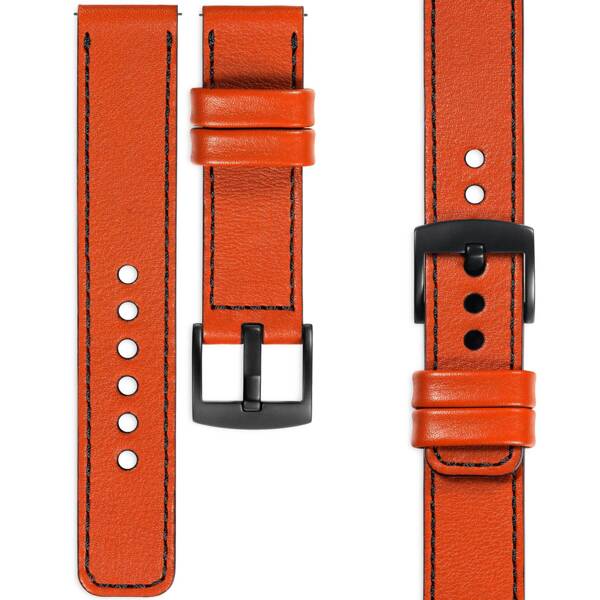 moVear Prestige C1 22mm Uhrenarmband aus Leder | Orange, Orange Nähte [Größen XS-XXL und Schnalle zur Auswahl]