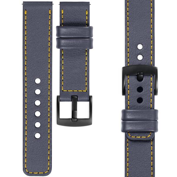 moVear Prestige C1 22mm Uhrenarmband aus Leder | Stahlgrau, Stahlgrau Nähte [Größen XS-XXL und Schnalle zur Auswahl]