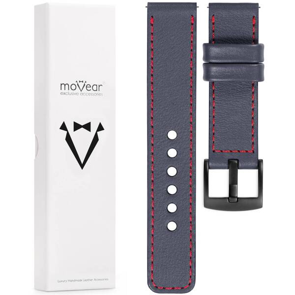 moVear Prestige C1 22mm Uhrenarmband aus Leder | Stahlgrau, Stahlgrau Nähte [Größen XS-XXL und Schnalle zur Auswahl]