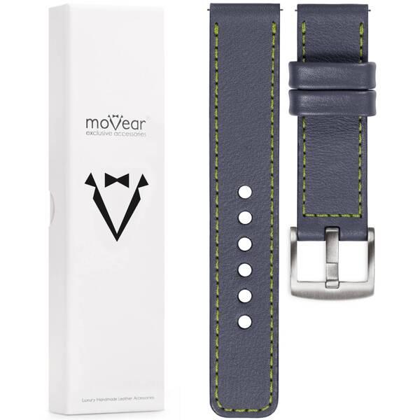 moVear Prestige C1 22mm Uhrenarmband aus Leder | Stahlgrau, Stahlgrau Nähte [Größen XS-XXL und Schnalle zur Auswahl]