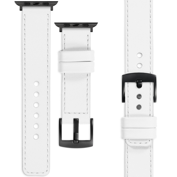 moVear Prestige C1 22mm Weiß Lederarmband für Apple Watch 10 / 9 / 8 / 7 / 6 / 5 / 4 / SE (46/45/44mm) & Ultra (49mm) | Weiß Nähte [Größen XS-XXL und Schnalle zur Auswahl]