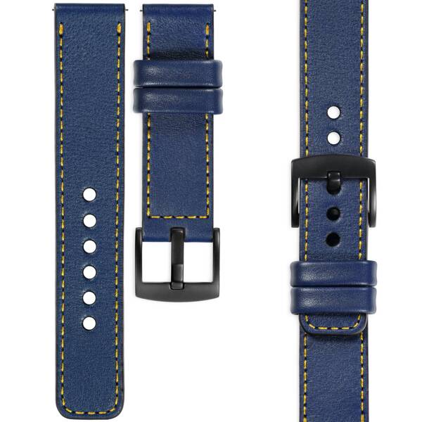 moVear Prestige C1 24mm Uhrenarmband aus Leder | Navy blau, Navy blau Nähte [Größen XS-XXL und Schnalle zur Auswahl]