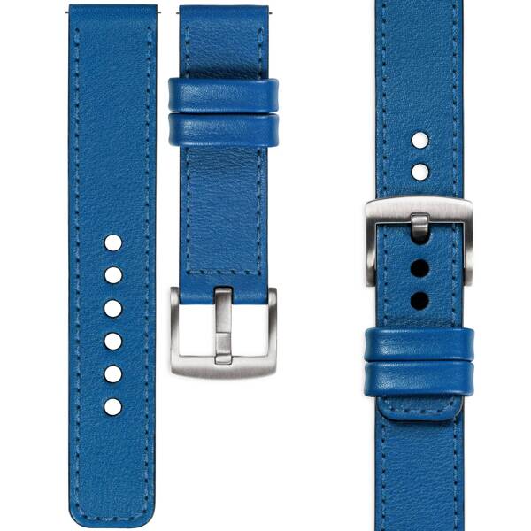 moVear Prestige C1 26mm Uhrenarmband aus Leder | Blau, Blau Nähte [Größen XS-XXL und Schnalle zur Auswahl]