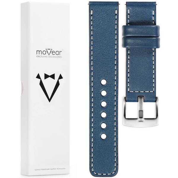 moVear Prestige C1 26mm Uhrenarmband aus Leder | Blaue Jeans, Blaue Jeans Nähte [Größen XS-XXL und Schnalle zur Auswahl]