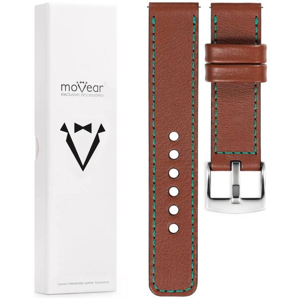 moVear Prestige C1 26mm Uhrenarmband aus Leder | Braun, Braun Nähte [Größen XS-XXL und Schnalle zur Auswahl]