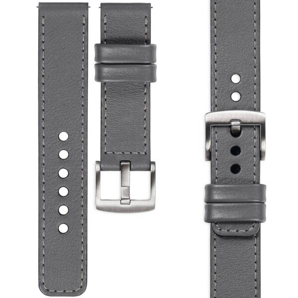 moVear Prestige C1 26mm Uhrenarmband aus Leder | Grau, Grau Nähte [Größen XS-XXL und Schnalle zur Auswahl]