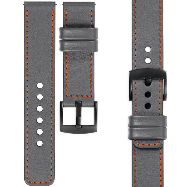 moVear Prestige C1 26mm Uhrenarmband aus Leder | Grau, Grau Nähte [Größen XS-XXL und Schnalle zur Auswahl]