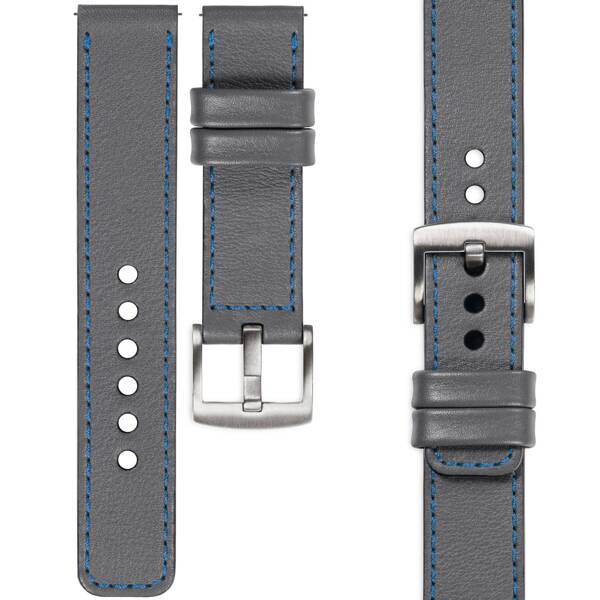 moVear Prestige C1 26mm Uhrenarmband aus Leder | Grau, Grau Nähte [Größen XS-XXL und Schnalle zur Auswahl]