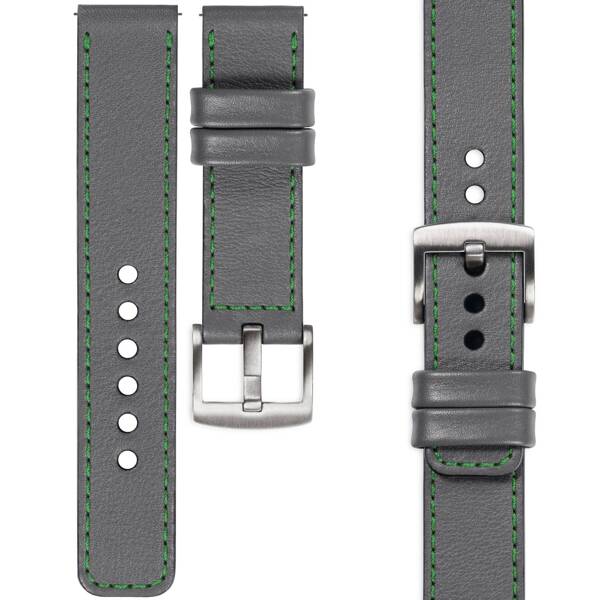 moVear Prestige C1 26mm Uhrenarmband aus Leder | Grau, Grau Nähte [Größen XS-XXL und Schnalle zur Auswahl]