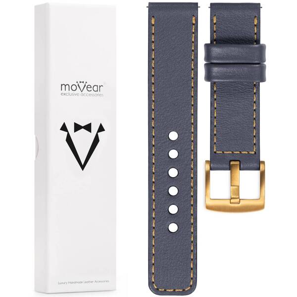 moVear Prestige C1 26mm Uhrenarmband aus Leder | Stahlgrau, Stahlgrau Nähte [Größen XS-XXL und Schnalle zur Auswahl]