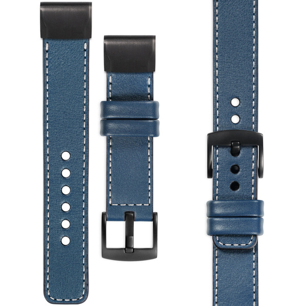 moVear Prestige C1 Lederarmband für Garmin QuickFit 20mm (Fenix / Instinct - 43/42/40mm) Blaue Jeans, Blaue Jeans Nähte [Größen XS-XXL und Schnalle zur Auswahl]