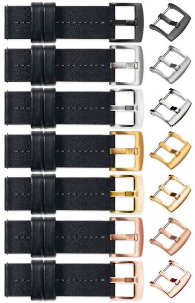 moVear Prestige C2 18mm Uhrenarmband aus Leder | Schwarz, Schwarz Nähte [Größen XS-XXL und Schnalle zur Auswahl]