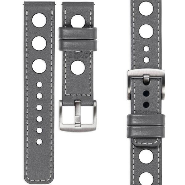 moVear Prestige R1 18mm Uhrenarmband aus Leder | Grau, Grau Nähte [Größen XS-XXL und Schnalle zur Auswahl]