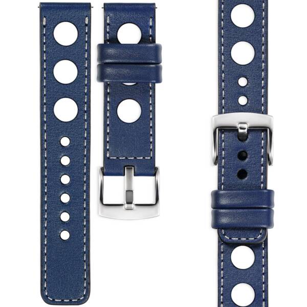 moVear Prestige R1 18mm Uhrenarmband aus Leder | Navy blau, Navy blau Nähte [Größen XS-XXL und Schnalle zur Auswahl]