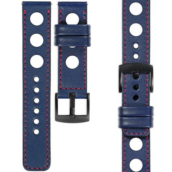 moVear Prestige R1 20mm Navy blau Lederarmband für Huawei Watch GT 3 2 1 (42mm) / GT 3 Pro (43mm) | Navy blau Nähte [Größen XS-XXL und Schnalle zur Auswahl]