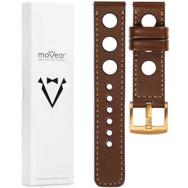 moVear Prestige R1 20mm Uhrenarmband aus Leder | Dunkelbraun, Dunkelbraun Nähte [Größen XS-XXL und Schnalle zur Auswahl]