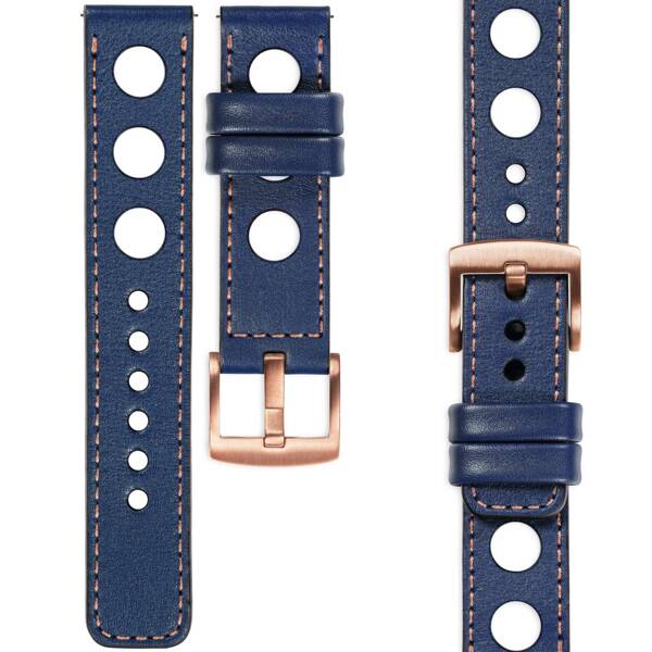 moVear Prestige R1 20mm Uhrenarmband aus Leder | Navy blau, Navy blau Nähte [Größen XS-XXL und Schnalle zur Auswahl]