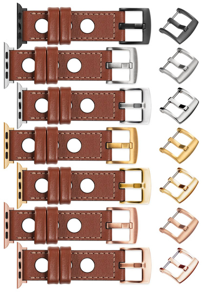 moVear Prestige R1 22mm Braun Lederarmband für Apple Watch 9 / 8 / 7 / 6 / 5 / 4 / SE (41/40mm) | Braun Nähte [Größen XS-XXL und Schnalle zur Auswahl]