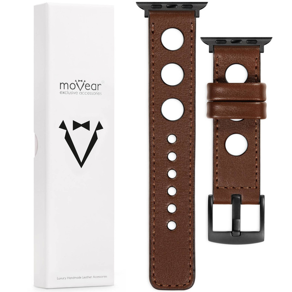 moVear Prestige R1 22mm Dunkelbraun Lederarmband für Apple Watch 10 / 9 / 8 / 7 / 6 / 5 / 4 / SE (42/41/40mm) | Dunkelbraun Nähte [Größen XS-XXL und Schnalle zur Auswahl]