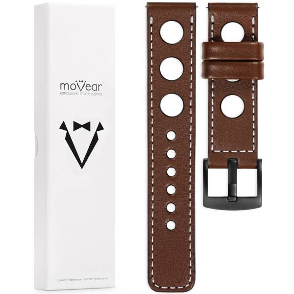 moVear Prestige R1 22mm Uhrenarmband aus Leder | Dunkelbraun, Dunkelbraun Nähte [Größen XS-XXL und Schnalle zur Auswahl]