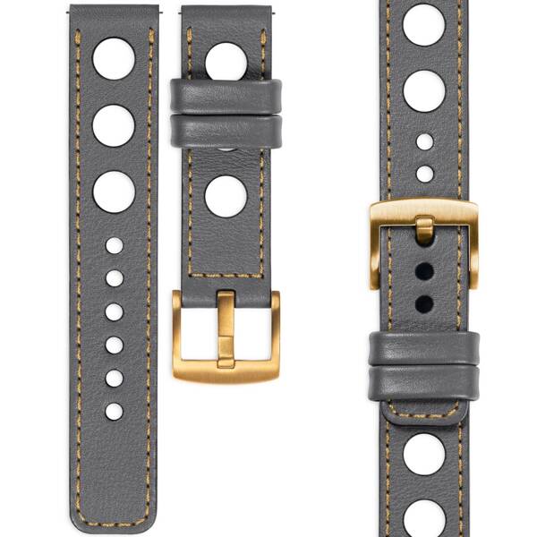 moVear Prestige R1 22mm Uhrenarmband aus Leder | Grau, Grau Nähte [Größen XS-XXL und Schnalle zur Auswahl]