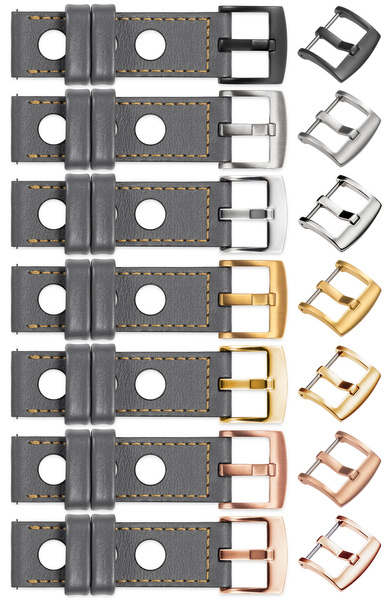 moVear Prestige R1 22mm Uhrenarmband aus Leder | Grau, Grau Nähte [Größen XS-XXL und Schnalle zur Auswahl]