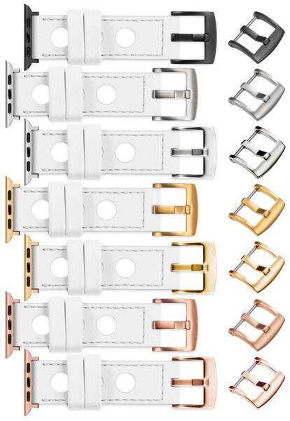 moVear Prestige R1 22mm Weiß Lederarmband für Apple Watch 9 / 8 / 7 / 6 / 5 / 4 / SE (41/40mm) | Weiß Nähte [Größen XS-XXL und Schnalle zur Auswahl]