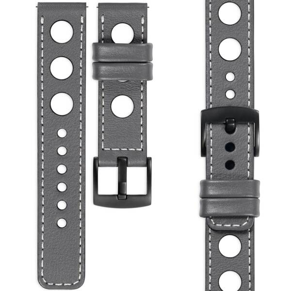 moVear Prestige R1 24mm Uhrenarmband aus Leder | Grau, Grau Nähte [Größen XS-XXL und Schnalle zur Auswahl]