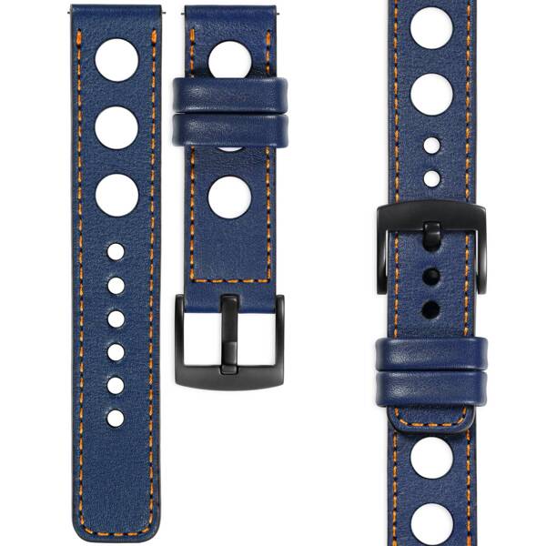 moVear Prestige R1 24mm Uhrenarmband aus Leder | Navy blau, Navy blau Nähte [Größen XS-XXL und Schnalle zur Auswahl]