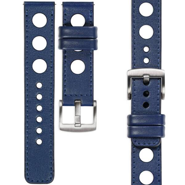 moVear Prestige R1 26mm Uhrenarmband aus Leder | Navy blau, Navy blau Nähte [Größen XS-XXL und Schnalle zur Auswahl]